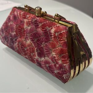 Elegant Red Floral Clutch
